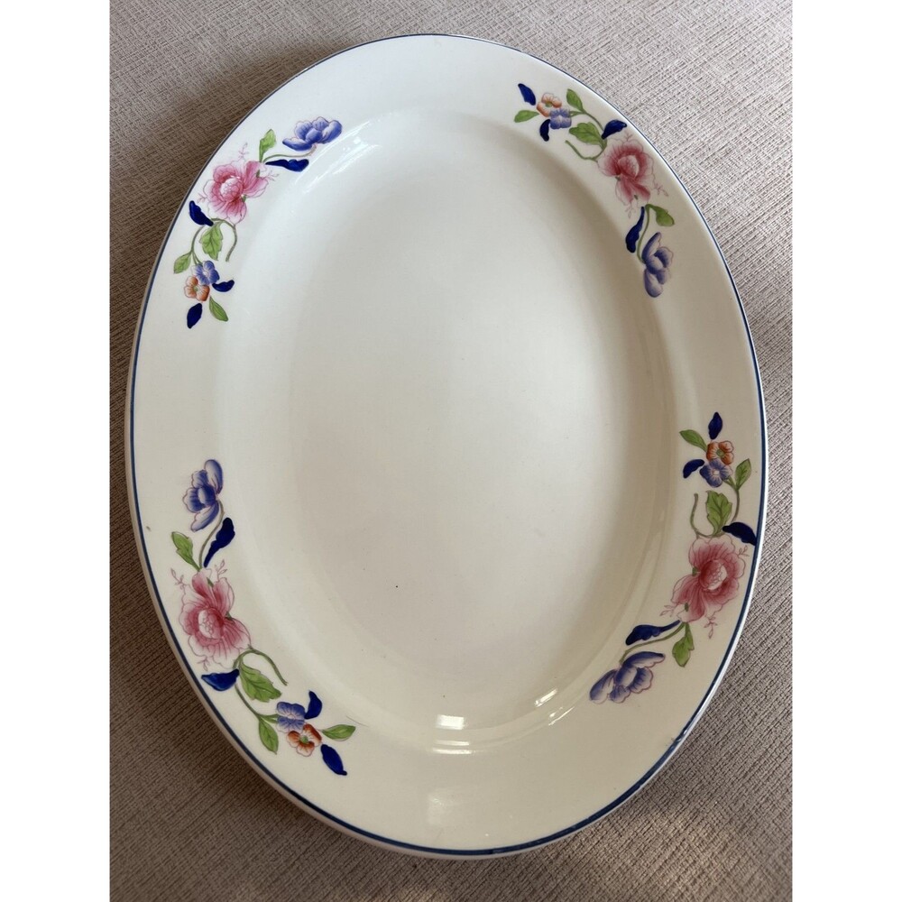 Vintage Grindley Oval Serving Platter 16x12 Floral England Ironstone Pink Blue